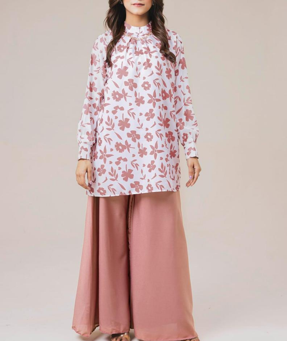 2PC STITCHED EMBROIDERED SHIRT WITH PLAZO