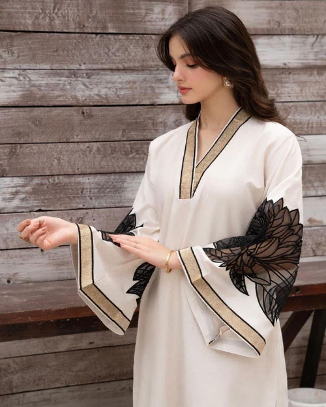 2 Pcs Women's Stitched Linen Embroidered Shirt And Trouser