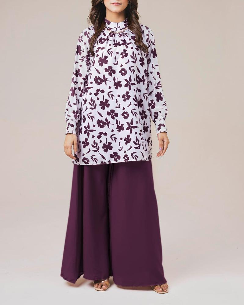 2PC STITCHED EMBROIDERED SHIRT WITH PLAZO