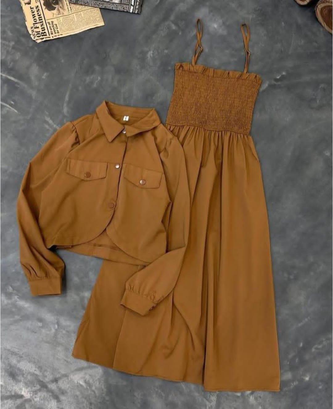 2 PC WOMEN STITCHED PLAIN FROCK AND JACKET