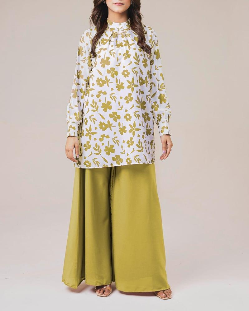 2PC STITCHED EMBROIDERED SHIRT WITH PLAZO